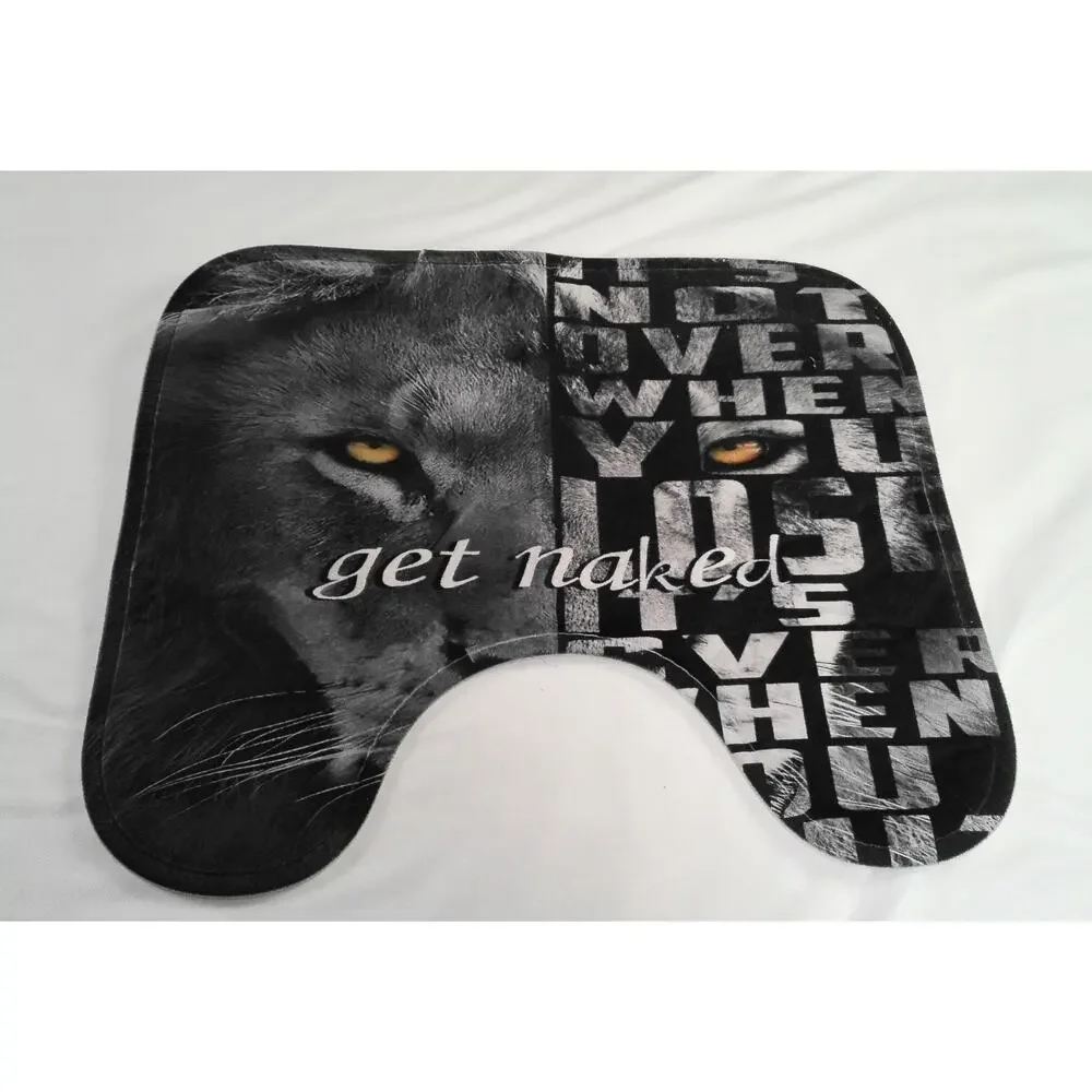 Lion Bathroom Set Lot Shower Curtain Bath Mat Rug Toilet Lid Cover “Get Naked”